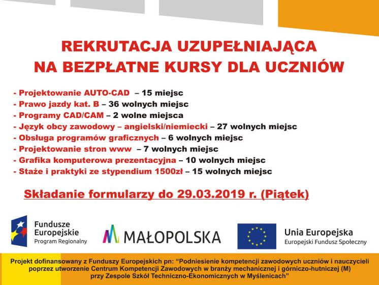 WOLNE MIEJSCA NA BEZPŁATNE KURSY