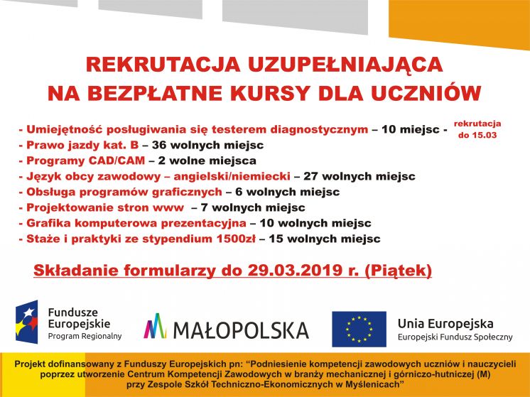 WOLNE MIEJSCA NA BEZPŁATNE KURSY