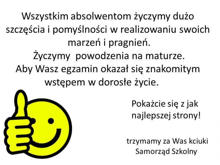 Życzenia dla maturzystów od Samorządu Szkolnego